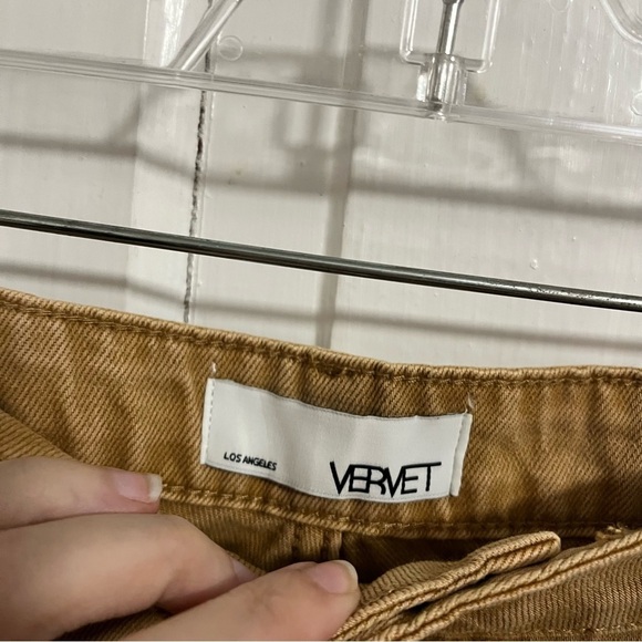 Vervet Leslie Super High Rise 90's Vintage Crop Flare Jeans Tan Brown Size 32 U - Picture 5 of 11